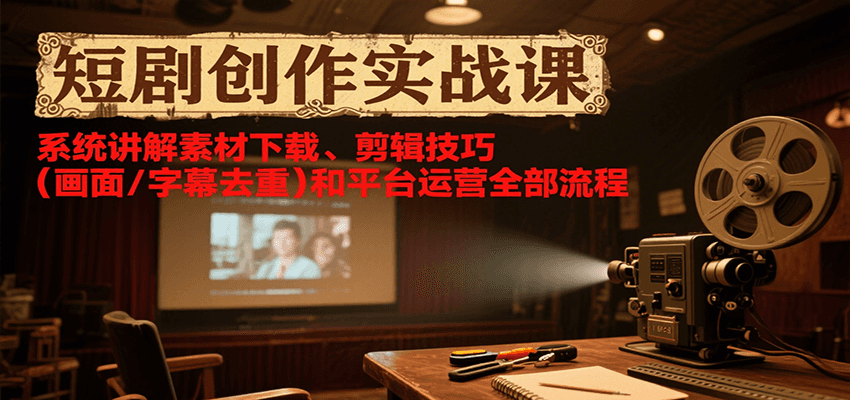 短剧创作实战课，系统讲解素材下载、剪辑技巧(画面/字幕去重)和平台运营全部流程-轻创网