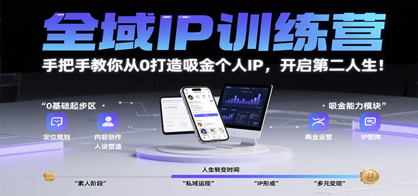 全域IP训练营，手把手教你从0打造吸金个人IP，开启第二人生！-轻创网