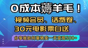 0成本薅羊毛!视频会员、话费卷、30元电影票白送，分享我如何靠转卖一天变现5张+【揭秘】-轻创网