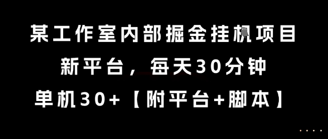某工作室内部掘金挂G项目，新平台，每天30分钟，单机30+【揭秘】-轻创网