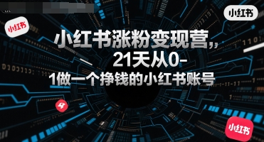 小红书涨粉变现营，21天从0-1做一个挣钱的小红书账号-轻创网