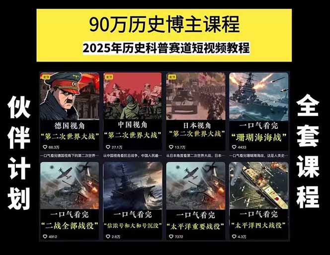 图片[1]-历史短视频赛道变现课，百集素材库应用，文案剪辑技巧，账号运营全案-轻创网