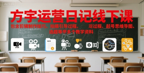 方宇运营日记线下课，包含剪辑制作技巧、拍摄引导过程、起号思维导图、选题等多个教学资料-轻创网