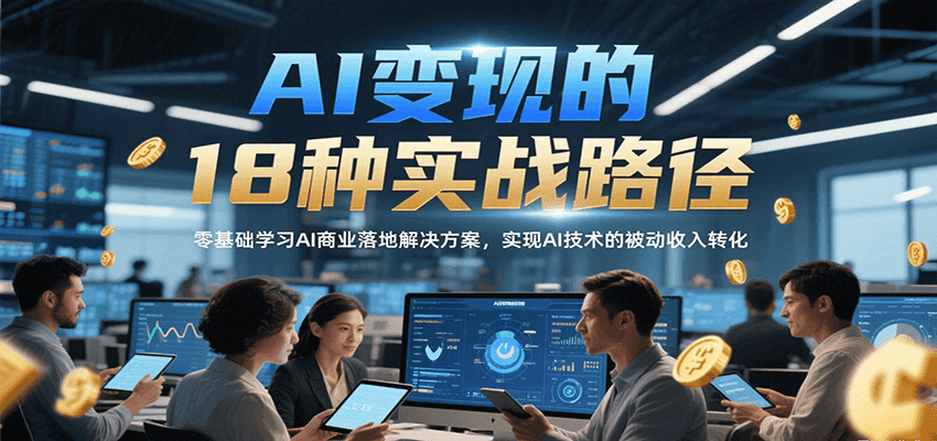 AI变现的18种实战路径，零基础学习AI商业落地解决方案，实现AI技术的被动收入转化-轻创网