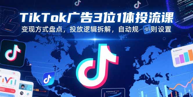 TikTok广告3位1体投流课，变现方式盘点，投放逻辑拆解，自动规则设置-轻创网