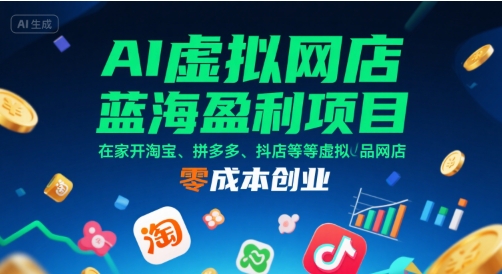 AI虚拟网店蓝海盈利项目，在家开淘宝、拼多多、抖店等虚拟品网店，零成本创业-轻创网