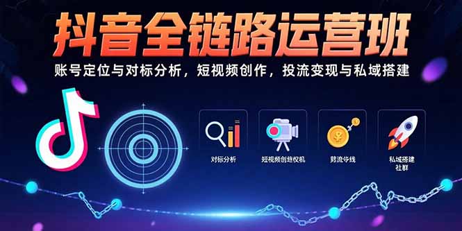抖音全链路运营班：账号定位与对标分析，短视频创作，投流变现与私域搭建-轻创网