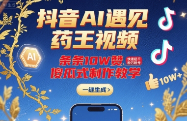 抖音AI遇见药王视频，条条10W赞，快速起千粉万粉号，傻瓜式制作教学-轻创网