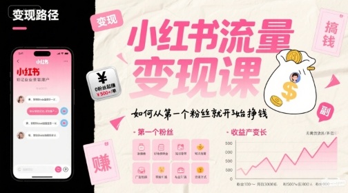 小红书流量变现课，如何从第一个粉丝就开始挣钱-轻创网