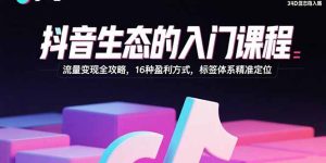 抖音生态的入门课程：流量变现全攻略，16种盈利方式，标签体系精准定位-轻创网