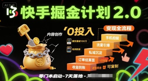 快手掘金计划2.0,快手电商变现全流程,简单可复制,0投入-轻创网