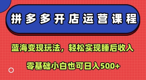 拼多多开店运营课程：蓝海变现玩法，轻松实现睡后收入，零基础小白也可日入5张-轻创网