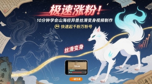 极速涨粉！10分钟学会山海经异兽丝滑变身视频制作，快速起千粉万粉号-轻创网