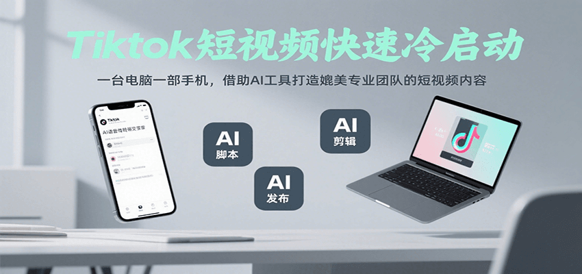 Tiktok短视频快速冷启动，一台电脑一部手机，借助AI工具打造媲美专业团队的短视频内容-轻创网