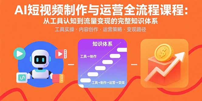 AI短视频制作与运营全流程课程：从工具认知到流量变现的完整知识体系-轻创网