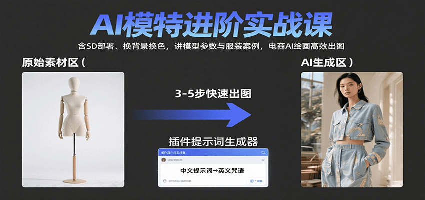 图片[1]-AI模特进阶实战课：含SD部署、换背景换色，讲模型参数与服装案例，电商AI绘画高效出图-轻创网