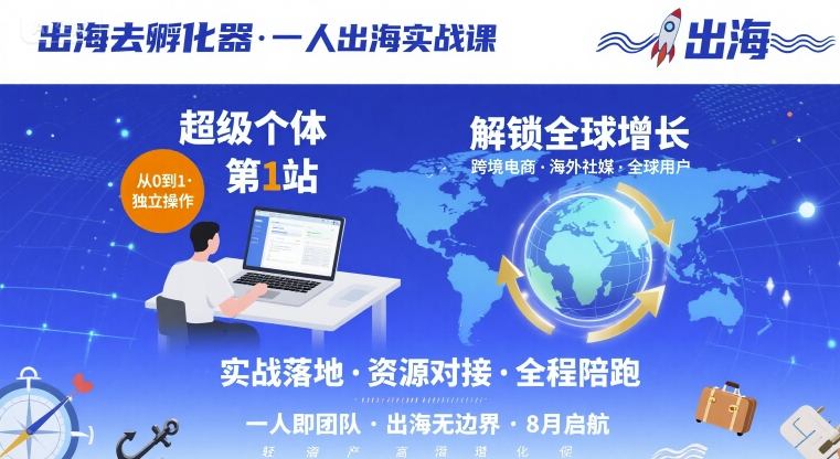 出海去孵化器，一人出海实战课，​超级个体第1站，解锁全球增长-轻创网