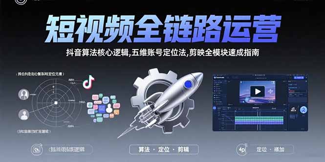 短视频全链路运营：抖音算法核心逻辑,五维账号定位法,剪映全模块速成指南-轻创网
