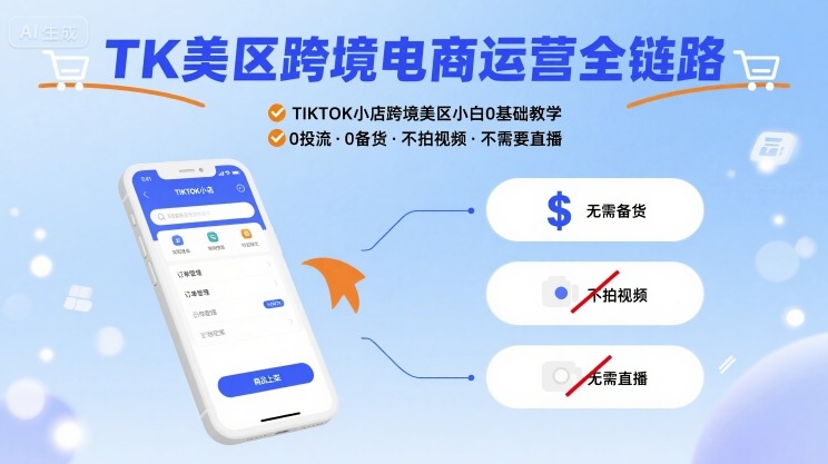 TK美区跨境电商运营全链路，TIKTOK小店跨境美区小白0基础教学，0投流0备货不拍视频不需要直播-轻创网