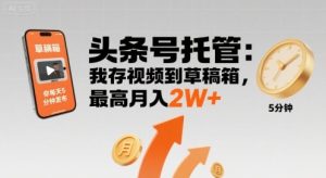 【头条号托管 】我存视频到草稿箱,你每天5分钟发布,最高月入2W+【揭秘】-轻创网