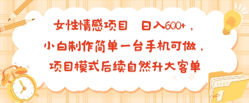 女性情感项目 小白制作简单一台手机可做 项目模式后续自然升大客单 日入6张-轻创网