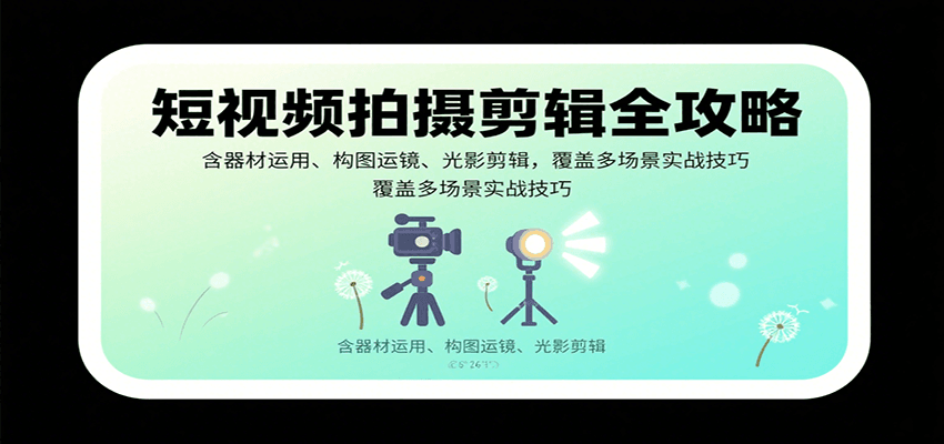 短视频拍摄剪辑全攻略：含器材运用、构图运镜、光影剪辑，覆盖多场景实战技巧-轻创网