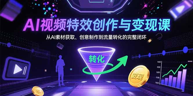 AI视频特效创作与变现课：从AI素材获取、创意制作到流量转化的完整闭环-轻创网