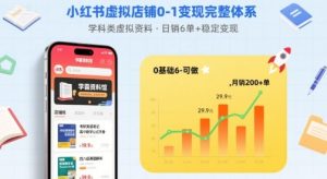 小红书虚拟店铺0-1变现完整体系:卖学科类虚拟资料,一天6张+,很稳定【已完结】-轻创网