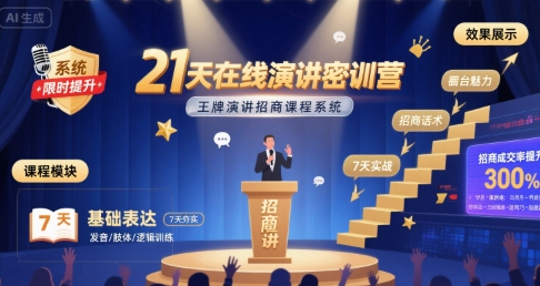 21天在线演讲密训营，王牌演讲招商课程系统-轻创网