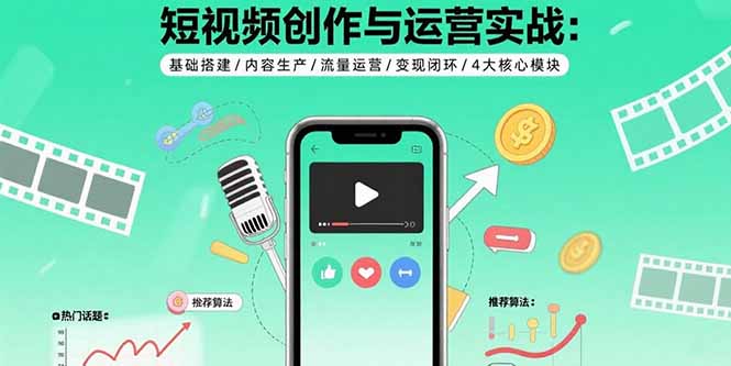 短视频创作与运营实战：基础搭建/内容生产/流量运营/变现闭环/4大核心模块-轻创网
