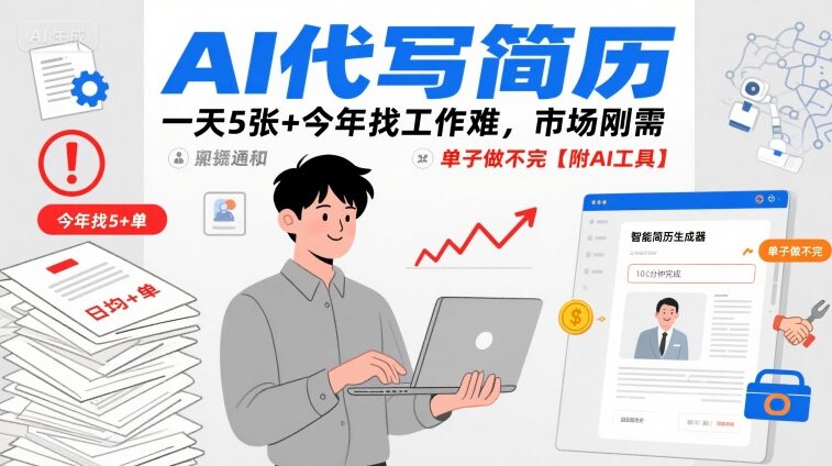 AI代写简历，一天5张+今年找工作难，市场刚需，单子做不完【附AI工具】-轻创网