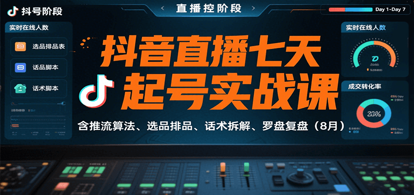 图片[1]-抖音直播七天起号实战课：含推流算法、选品排品、话术拆解、罗盘复盘(8月)-轻创网