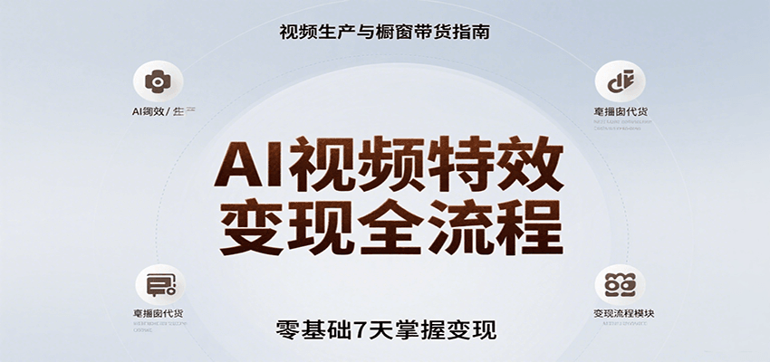 AI视频特效变现全流程，零基础7天掌握视频生产到橱窗带货变现-轻创网