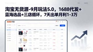 淘宝无货源-9月玩法5.0，1688代发+蓝海选品+三店循环，7天出单月利1-3万-轻创网