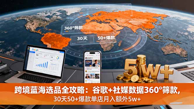 跨境蓝海选品全攻略：谷歌+社媒数据360°筛款,30天50+爆款单店月入额外5w+-轻创网