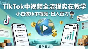 TikTok中视频全流程实操教学，小白做tk中视频，日入百刀-轻创网