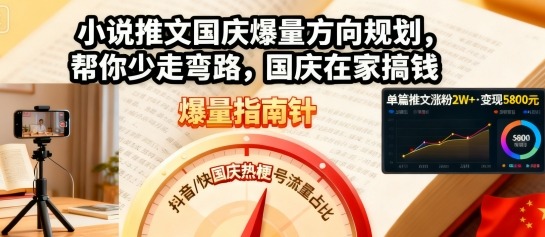 小说推文国庆爆量方向规划，帮你少走弯路，国庆在家搞钱-轻创网