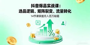 抖音爆品实战课：选品逻辑、矩阵裂变、流量转化，14节课掌握月入百万秘籍-轻创网