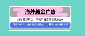 最新海外广告美金，全自动挂机，单机单日500+，可矩阵放大，新手小白轻...-轻创网
