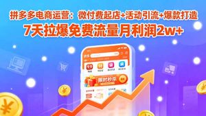 拼多多电商运营：微付费起店+活动引流+爆款打造 7天拉爆免费流量月利润2w+-轻创网