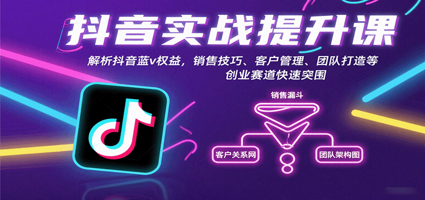 抖音实战提升课：解析抖音蓝v权益，销售技巧、客户管理、团队打造等创业赛道快速突围-轻创网