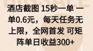 酒店截图15秒一单，一单0.6米，每天任务无上限，全网首发可矩阵单日收益3张【揭秘】-轻创网
