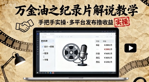 万金油之纪录片解说教学，手把手教你，完全实操，多平台发布撸收益-轻创网