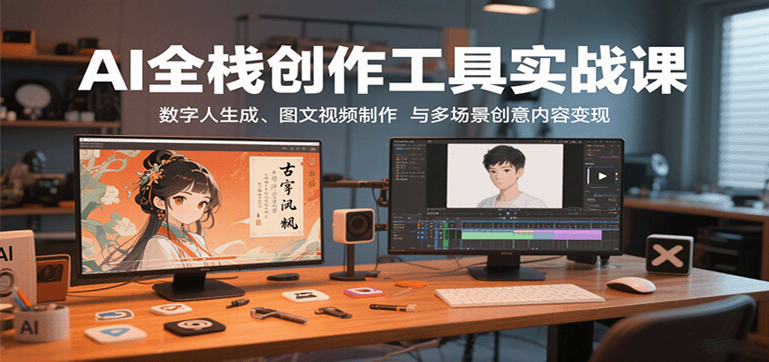 AI全栈创作工具实战课：数字人生成、图文视频制作与多场景创意内容变现-轻创网
