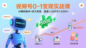 视频号0-1变现实战课：AI爆款脚本+四大变现，普通人30天月入5000+-轻创网