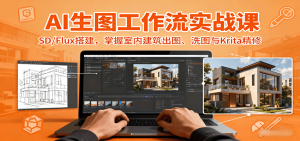 AI生图工作流实战课：SD/Flux搭建，掌握室内建筑出图、洗图与Krita精修-轻创网