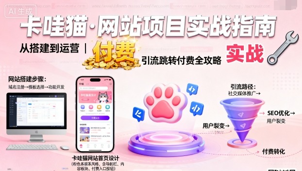卡哇猫·网站项目，网站搭建与运营以及引流跳转付费-轻创网