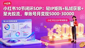 小红书10节闭环SOP：轻IP矩阵+私域获客+聚光投流，单账号月变现5000-30000-轻创网