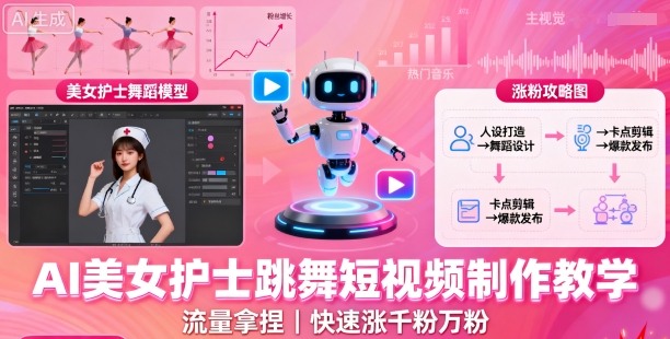 AI美女护士跳舞短视频制作教学，流量拿捏，快速涨千粉万粉【提示词+视频教程】-轻创网