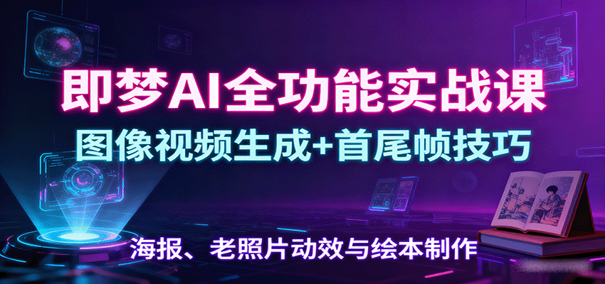 图片[1]-即梦AI全功能实战课：图像视频生成+首尾帧技巧，海报、老照片动效与绘本制作-轻创网